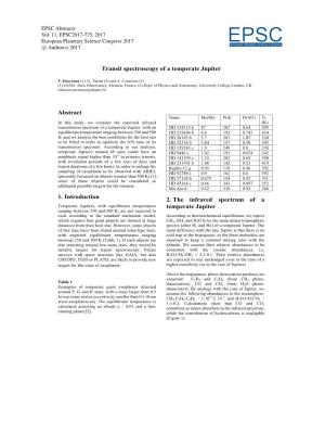 Transit Spectroscopy of a Temperate Jupiter Abstract 1. Introduction 2