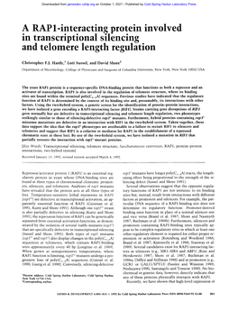 A RAP 1-Interacting Protein Involved in Transcriptional Silencing and Telomere Length Regulation