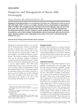 Diagnosis and Management of Breast Milk Oversupply