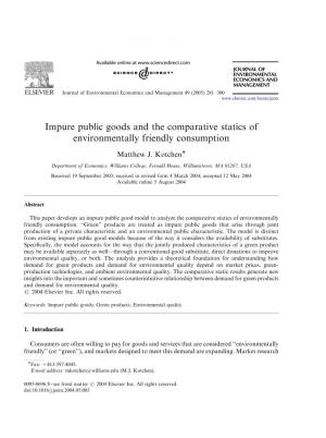 Impure Public Goods and the Comparative Statics of Environmentally Friendly Consumption