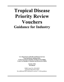 Tropical Disease Priority Review Vouchers Guidance for Industry