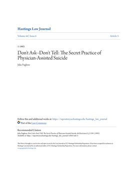 Don't Tell: the Secret Practice of Physician-Assisted Suicide, 44 Hastings L.J