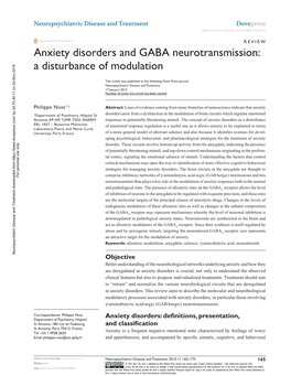Anxiety Disorders and GABA Neurotransmission: a Disturbance of Modulation