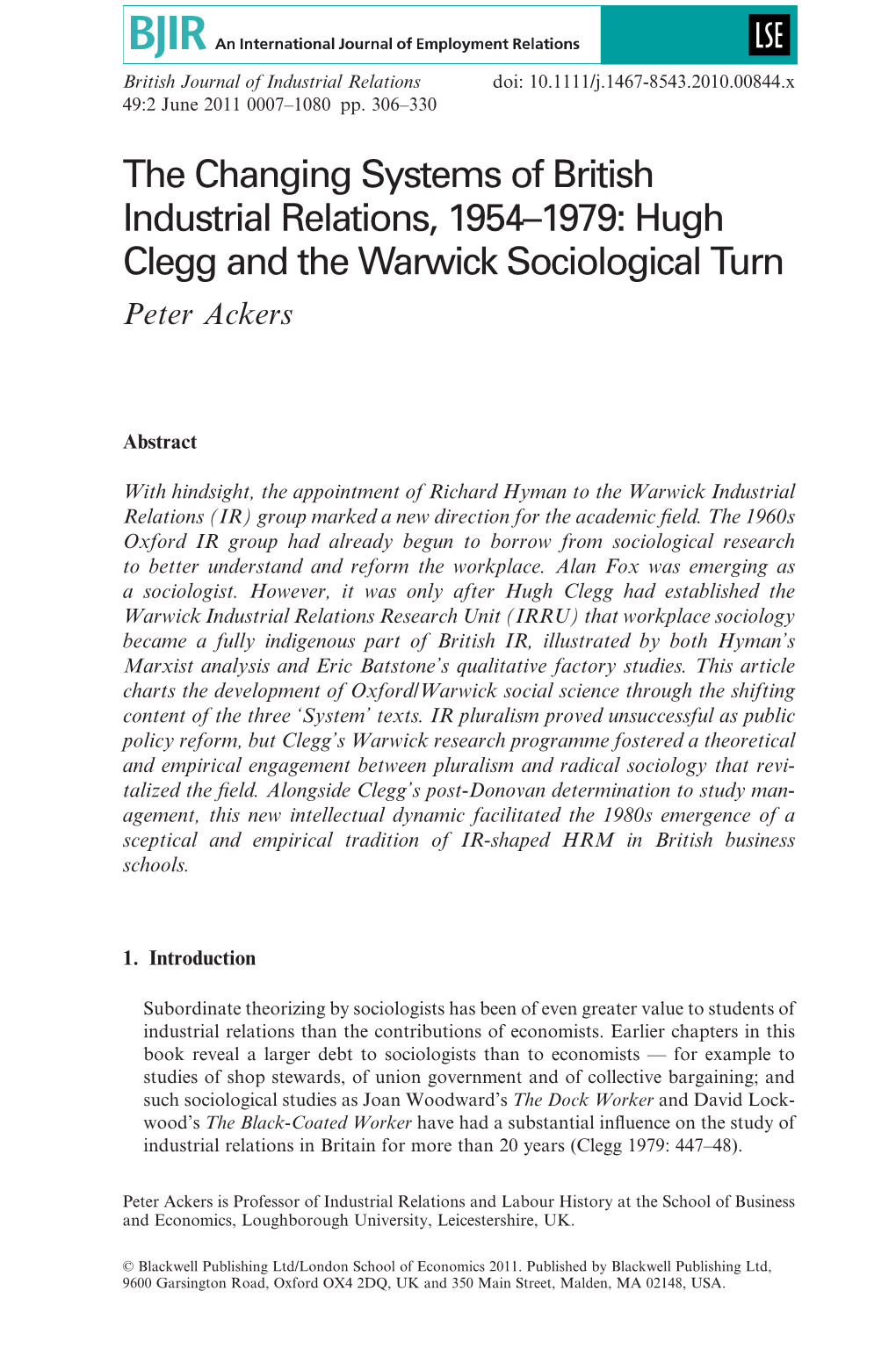 The Changing Systems of British Industrial Relations, 19541979