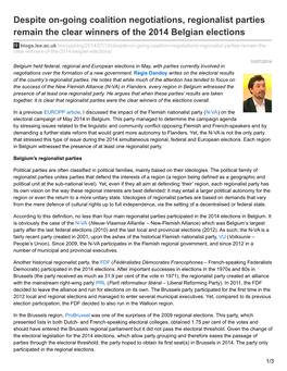 Despite On-Going Coalition Negotiations, Regionalist Parties Remain the Clear Winners of the 2014 Belgian Elections