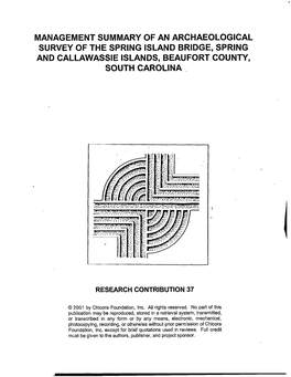 Management Summary of an Archaeological Survey of the Spring Island Bridge, Spring and Callawassie Islands, Beaufort County, South Carolina