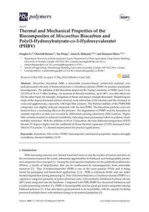 Thermal and Mechanical Properties of the Biocomposites of Miscanthus Biocarbon and Poly(3-Hydroxybutyrate-Co-3-Hydroxyvalerate) (PHBV)