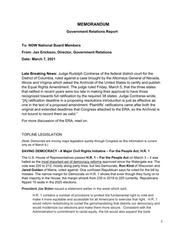 MEMORANDUM Government Relations Report