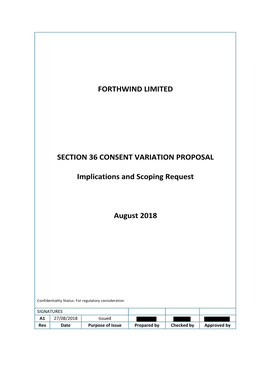 FORTHWIND LIMITED SECTION 36 CONSENT VARIATION PROPOSAL Implications and Scoping Request August 2018