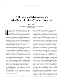 Collecting and Maintaining the Mud Sunfish, Acantharchus Pomotis John Brill 61 Brookside Ave., Livingston, NJ 07039, Xjg9@Aol.Com Photos by the Author