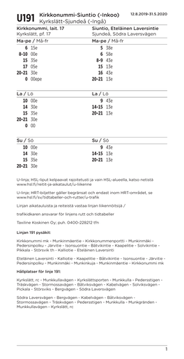 U191 Kirkkonummi-Siuntio