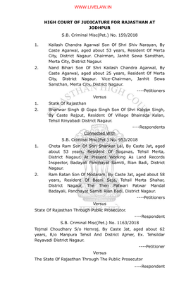High Court of Judicature for Rajasthan at Jodhpur S.B