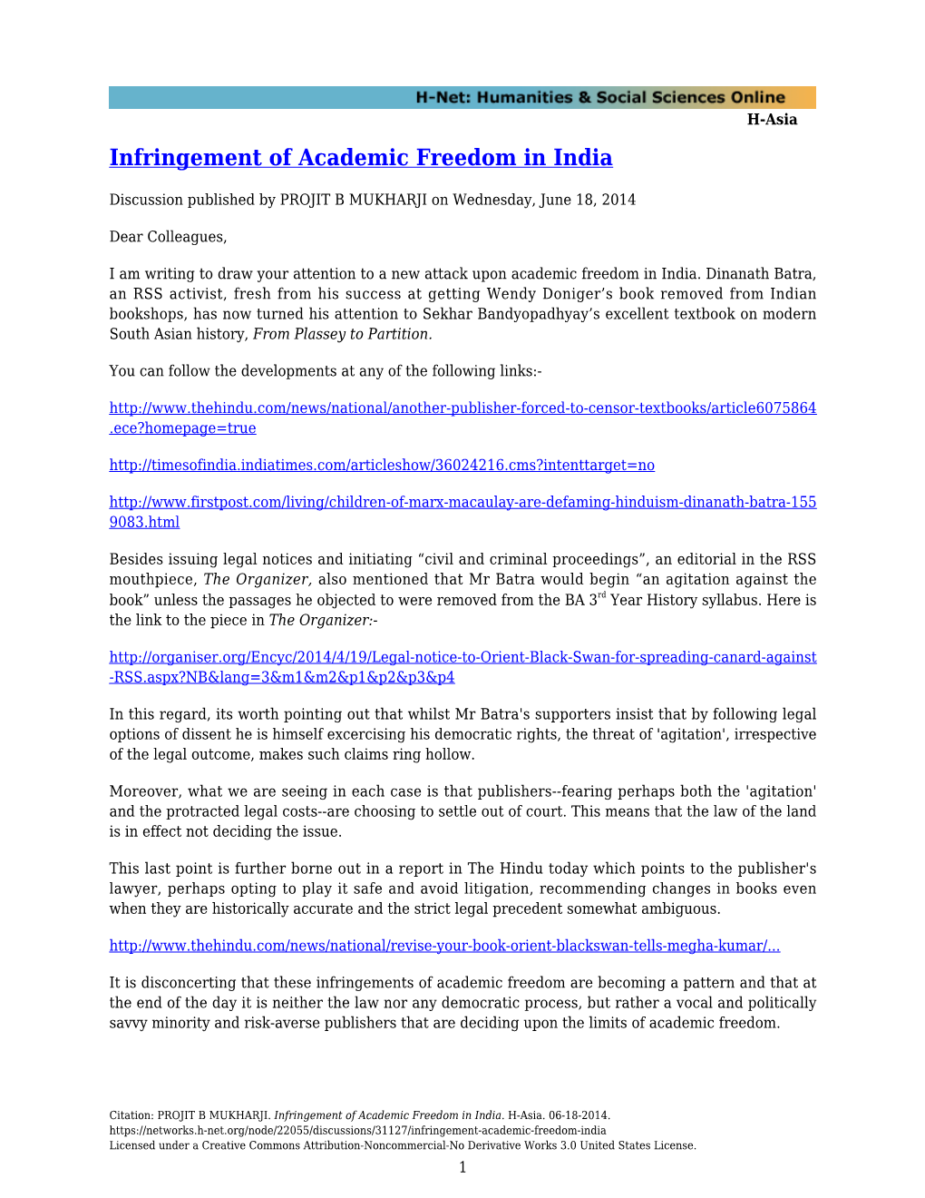 Infringement of Academic Freedom in India