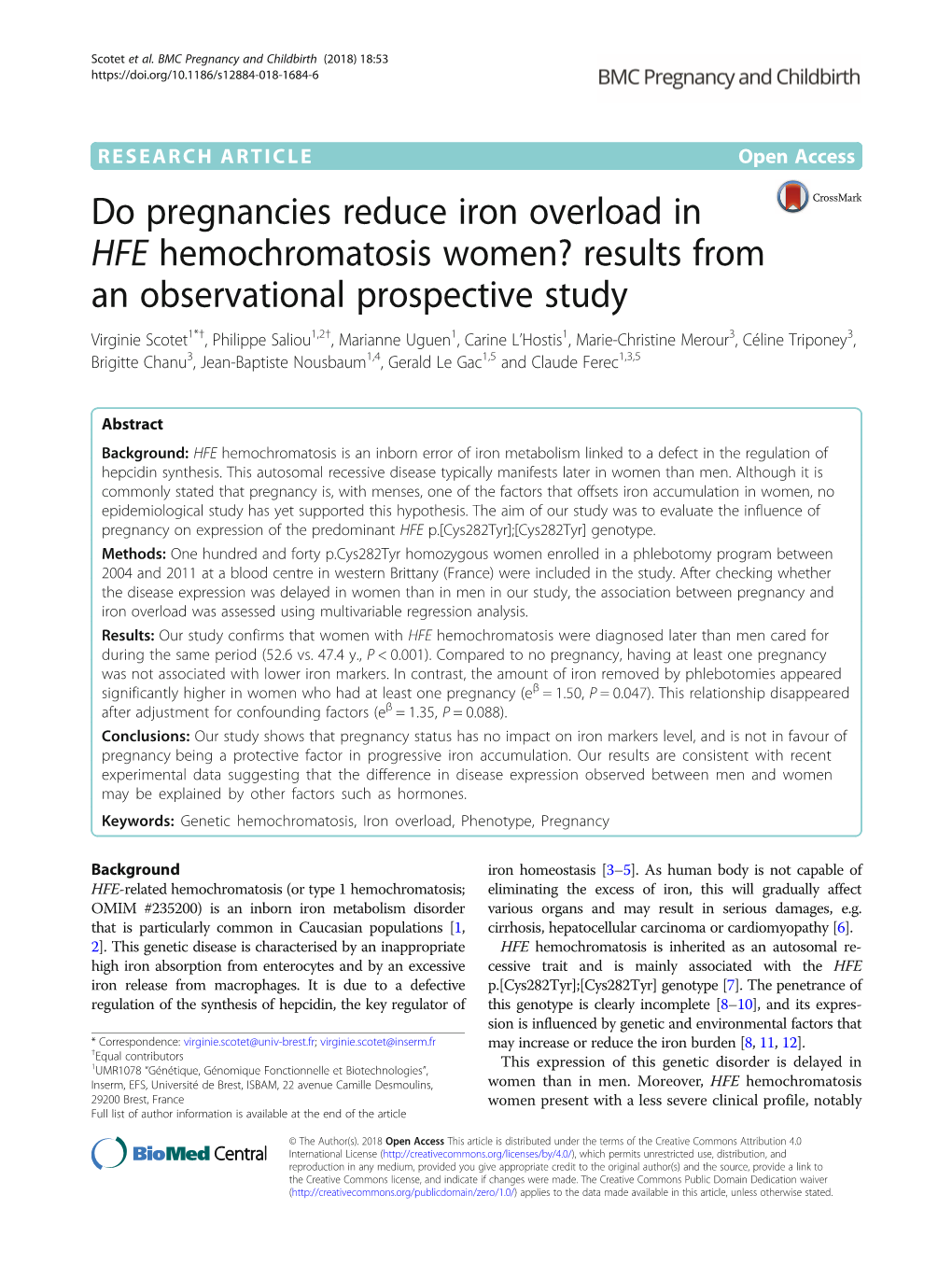 Do Pregnancies Reduce Iron Overload In