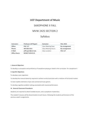 UCF Department of Music SAXOPHONE II FALL MVW 2425 SECTION 2 Syllabus