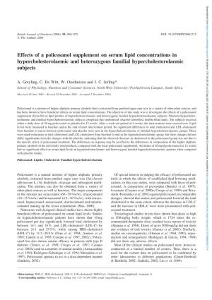 Effects of a Policosanol Supplement on Serum Lipid Concentrations In
