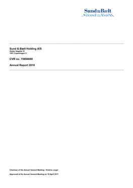 Sund & Bælt Holding A/S CVR No. 15694688 Annual Report 2016