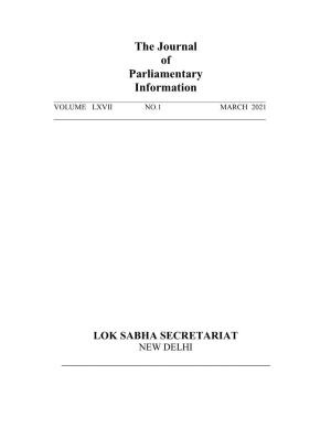 The Journal of Parliamentary Information ______VOLUME LXVII NO.1 MARCH 2021 ______