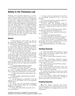 Safety in the Chemistry Lab