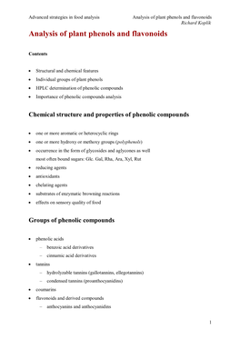 Analysis of Plant Phenols and Flavonoids Richard Koplík Analysis of Plant Phenols and Flavonoids