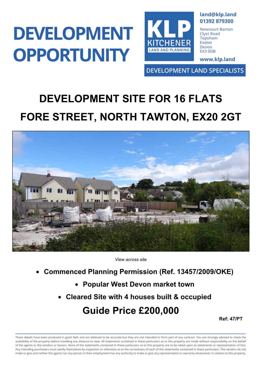 Development Site for 16 Flats Fore Street, North Tawton, Ex20 2Gt