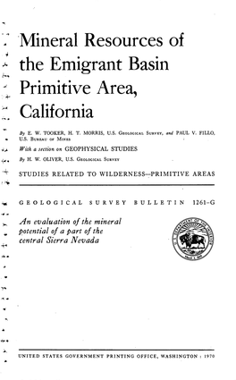 Mineral Resources of the Emigrant Basin Primitive Area, California