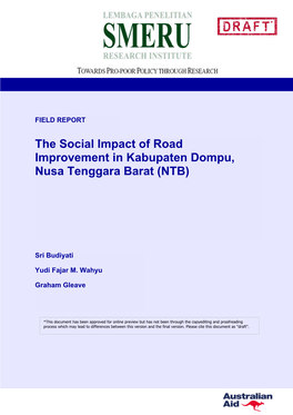 The Social Impact of Road Improvement in Kabupaten Dompu, Nusa Tenggara Barat (NTB)