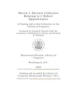Martin J. Sherwin Collection Relating to J. Robert Oppenheimer [Finding