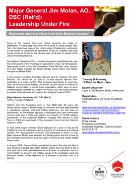 Major General Jim Molan, AO, DSC (Ret’D): Leadership Under Fire