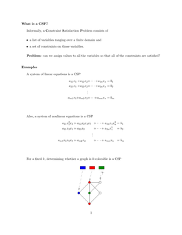 What Is a CSP? Informally, a Constraint Satisfaction Problem Consists of • a List of Variables Ranging Over a Finite Domain An