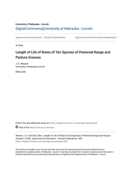 Length of Life of Roots of Ten Species of Perennial Range and Pasture Grasses