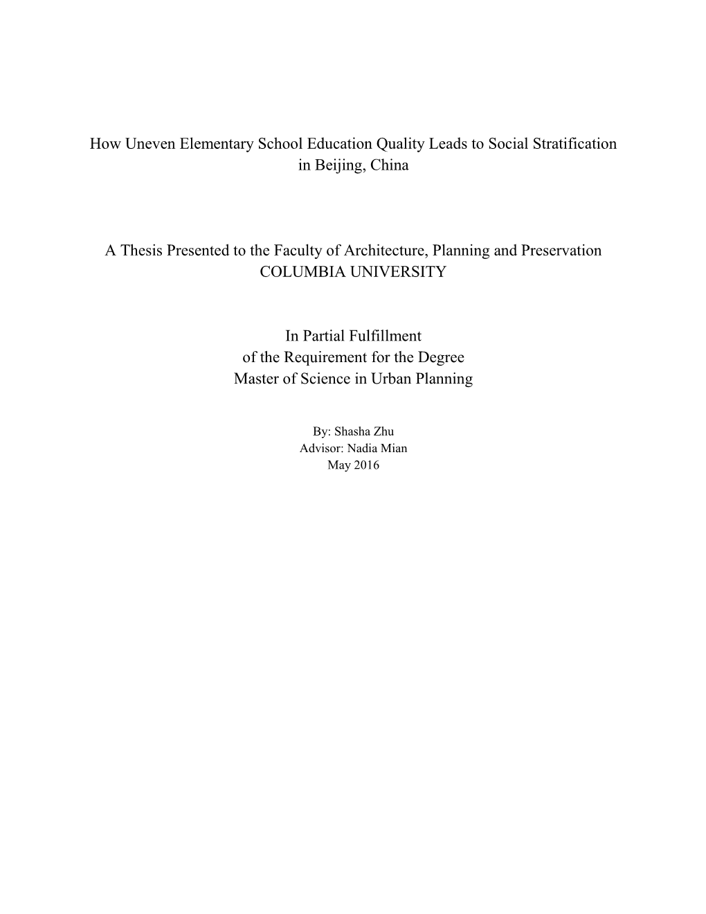 How Uneven Elementary School Education Quality Leads to Social Stratification in Beijing, China