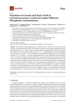 Variations of Growth and Toxin Yield in Cylindrospermopsis Raciborskii Under Different Phosphorus Concentrations