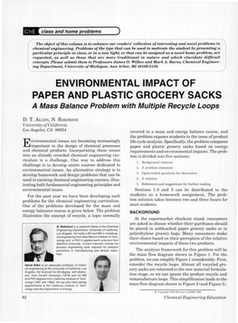 ENVIRONMENTAL IMPACT of PAPER and PLASTIC GROCERY SACKS a Mass Balance Problem with Multiple Recycle Loops