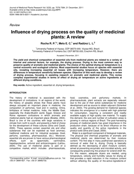 Influence of Drying Process on the Quality of Medicinal Plants: a Review