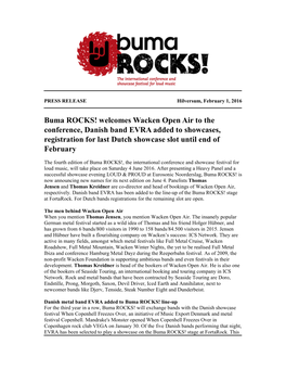 Buma ROCKS! Welcomes Wacken Open Air to the Conference, Danish Band EVRA Added to Showcases, Registration for Last Dutch Showcase Slot Until End of February