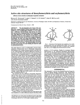 Active Site Structures of Deoxyhemerythrin and Oxyhemerythrin (Difference Electron Densities/Crystallography/Oxygenation Mechanism) RONALD E