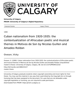 Cuban Nationalism from 1920-1935: the Contextualization of Afrocuban Poetic and Musical Themes in Motivos De Son by Nicolas Guillen and Amadeo Roldan