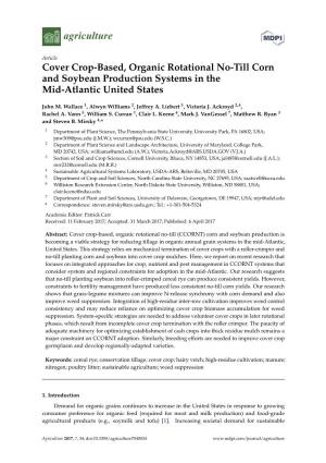 Cover Crop-Based, Organic Rotational No-Till Corn and Soybean Production Systems in the Mid-Atlantic United States