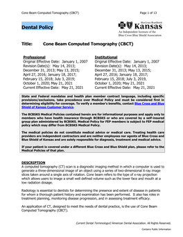 Cone Beam Computed Tomography (CBCT) Page 1 of 13