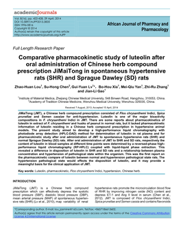 Comparative Pharmacokinetic Study of Luteolin After Oral Administration Of