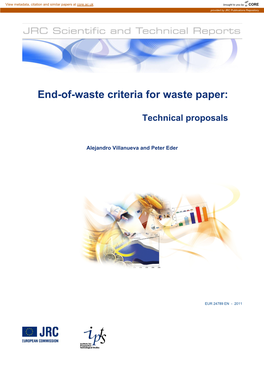 End-Of-Waste Criteria for Waste Paper
