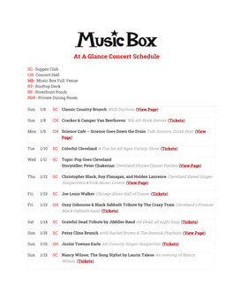 At a Glance Concert Schedule