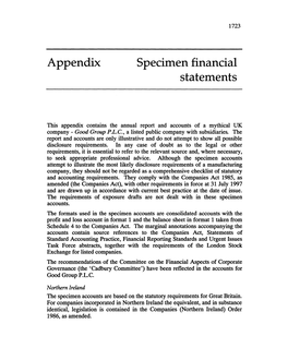Appendix Specimen Financial Statements