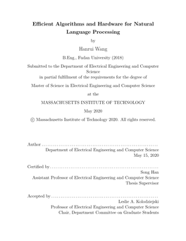 Efficient Algorithms and Hardware for Natural Language Processing