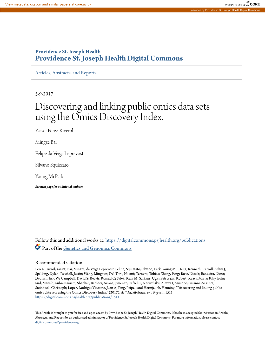 Discovering and Linking Public Omics Data Sets Using the Omics Discovery Index