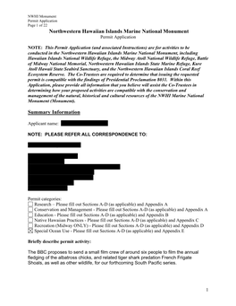 Permit Application Page 1 of 22 Northwestern Hawaiian Islands Marine National Monument Permit Application