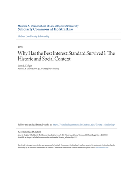 Best Interest Standard Survived?: the Historic and Social Context Janet L