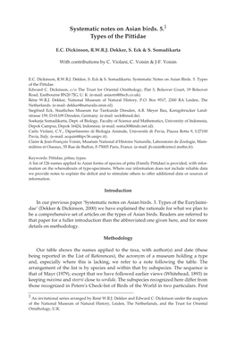 Systematic Notes on Asian Birds. 5. Types of the Pittidae