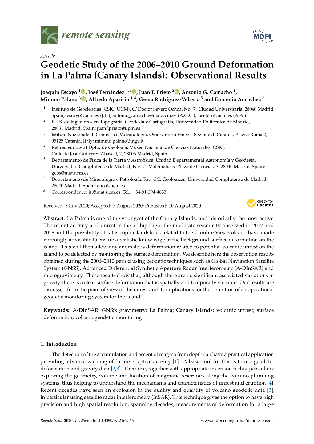 Geodetic Study of the 2006–2010 Ground Deformation in La Palma (Canary Islands): Observational Results